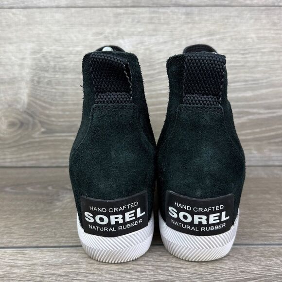 Sorel Out ‘N About Women’s Sz 9 Black Suede Pull On Hidden Wedge Hi Chelsea Boot - Picture 4 of 10